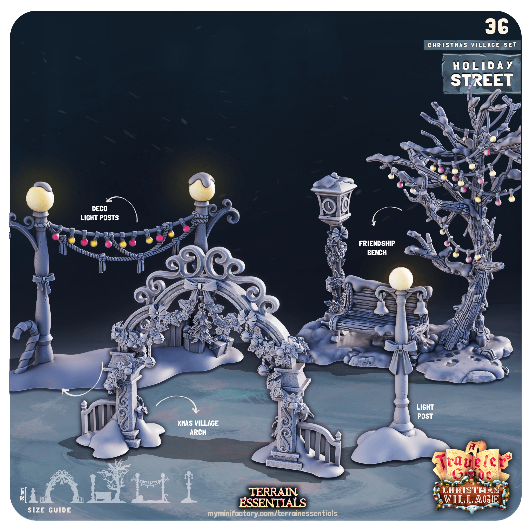3D Printed Cast n Play Christmas Village Terrain Set 28mm 32mm D&D