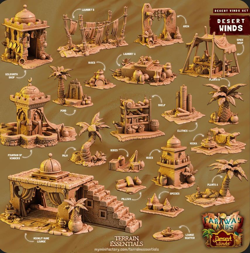 3D Printed Cast n Play Sultans Laundry Desert Winds Terrain Set 28mm 32mm D&D