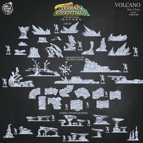 3D Printed Cast n Play Lava River, Rock Path and Difficult Terrain Volcano Terrain Set Terrain Essentials Nature 28mm 32mm D&D