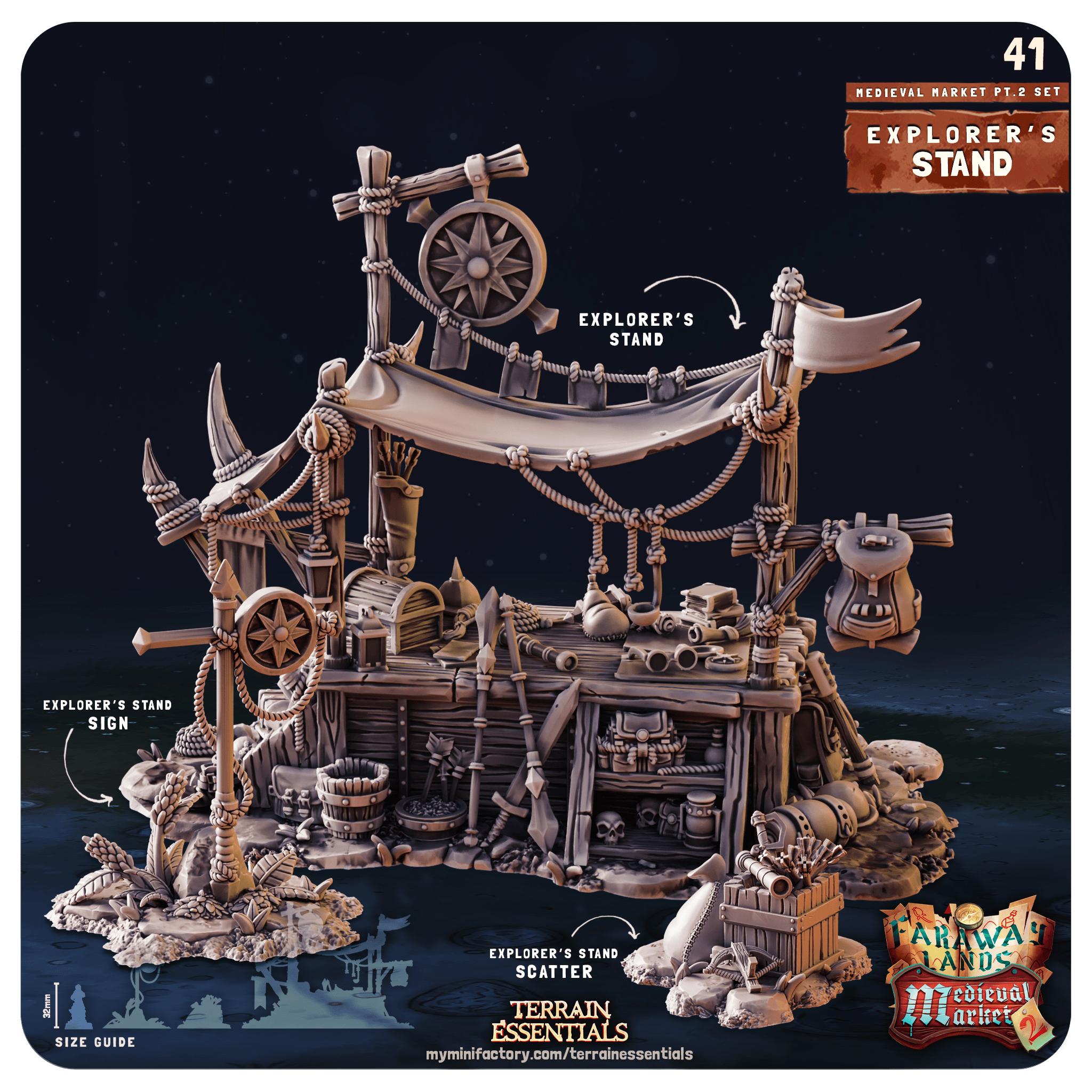 3D Printed Cast n Play Medieval Market 2 Terrain Set 28mm 32mm D&D