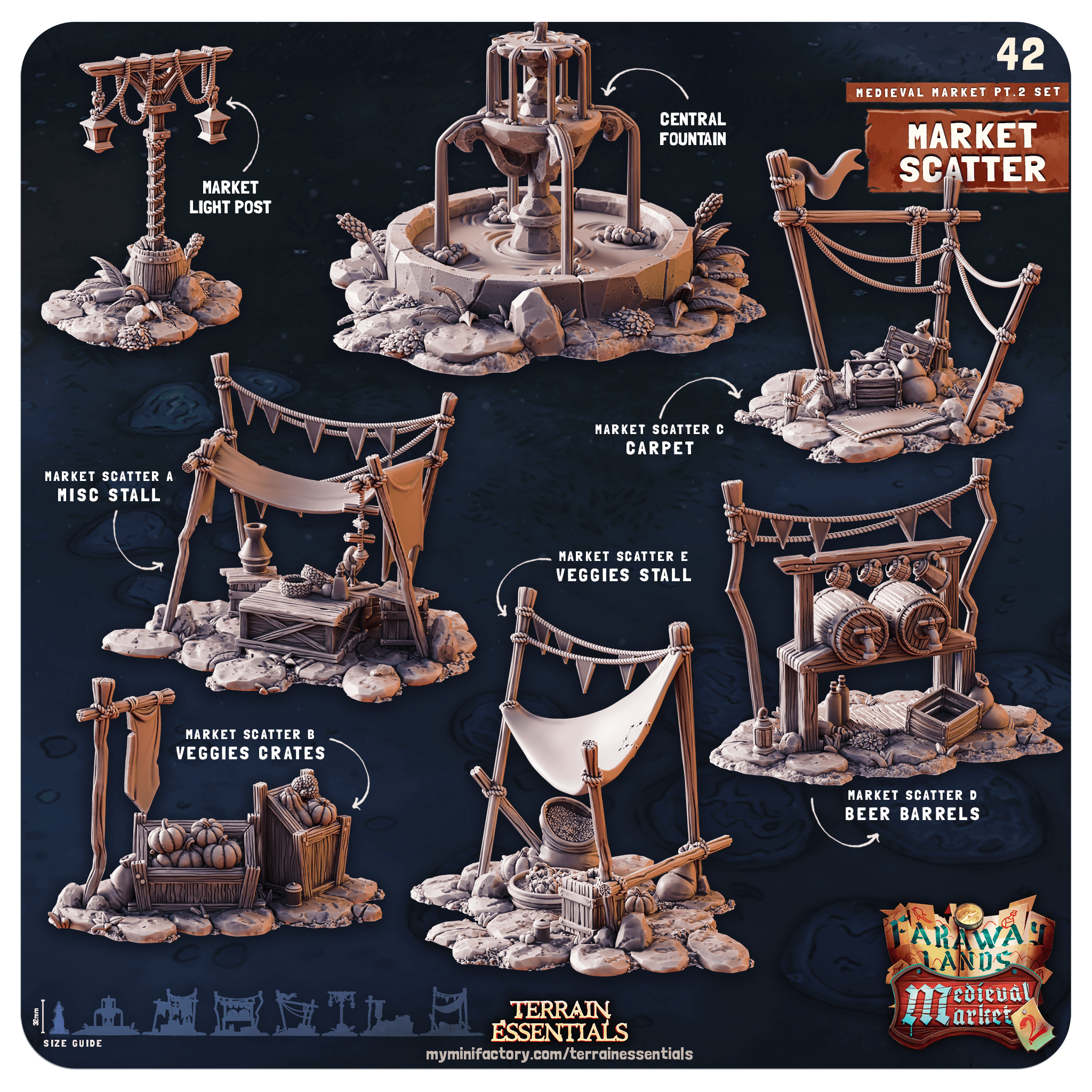 3D Printed Cast n Play Medieval Market 2 Terrain Set 28mm 32mm D&D
