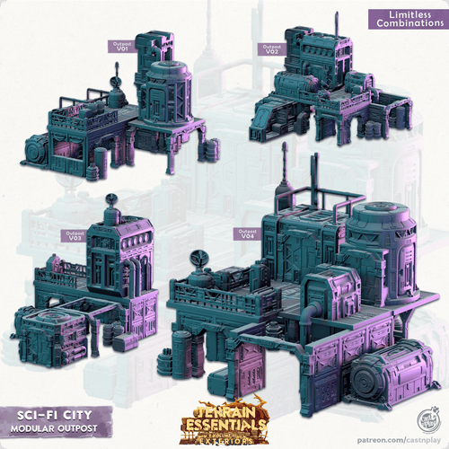 3D Printed Cast n Play Modular Outposts Sci-Fi City Set Terrain Essentials Vol III Exteriors 28mm 32mm D&D