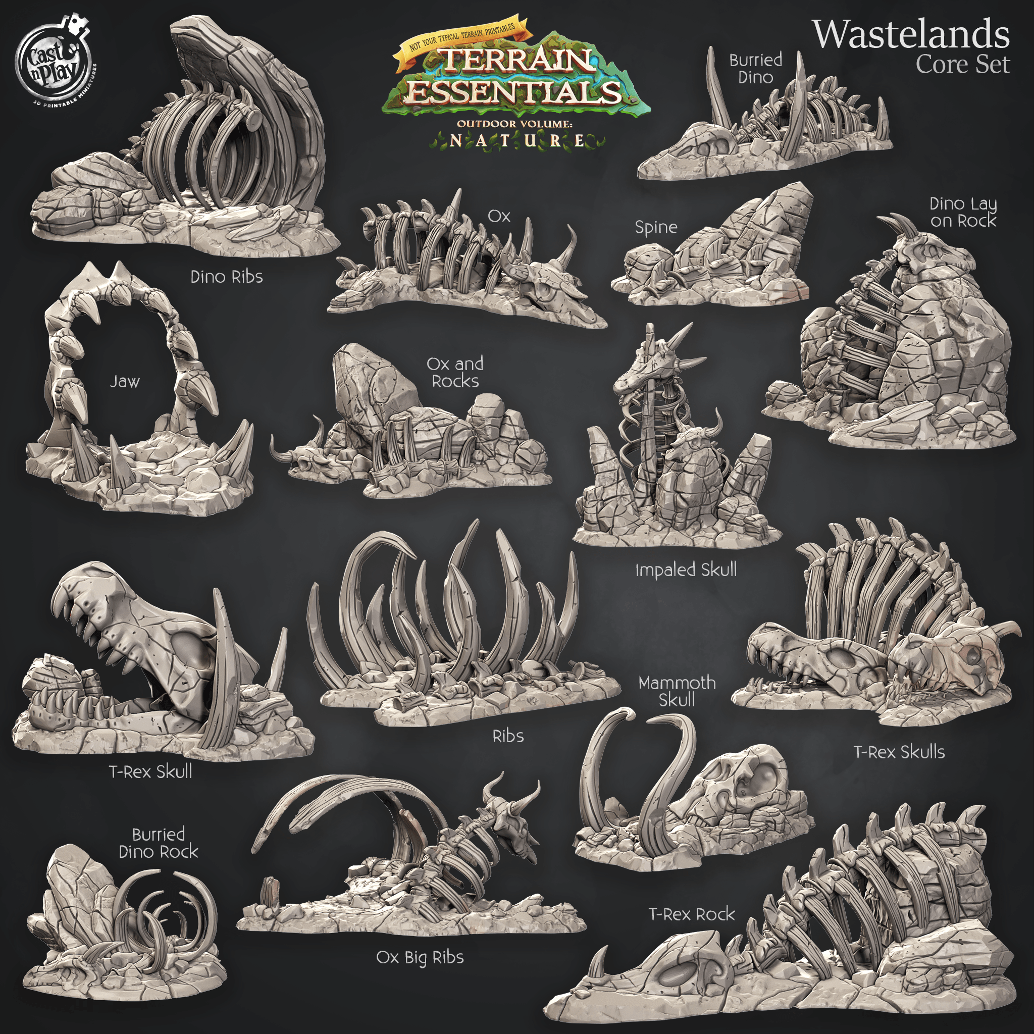 3D Printed Cast n Play Terrain Essentials Nature Wastelands Terrain - Wastelands Core Set 28mm 32mm D&D