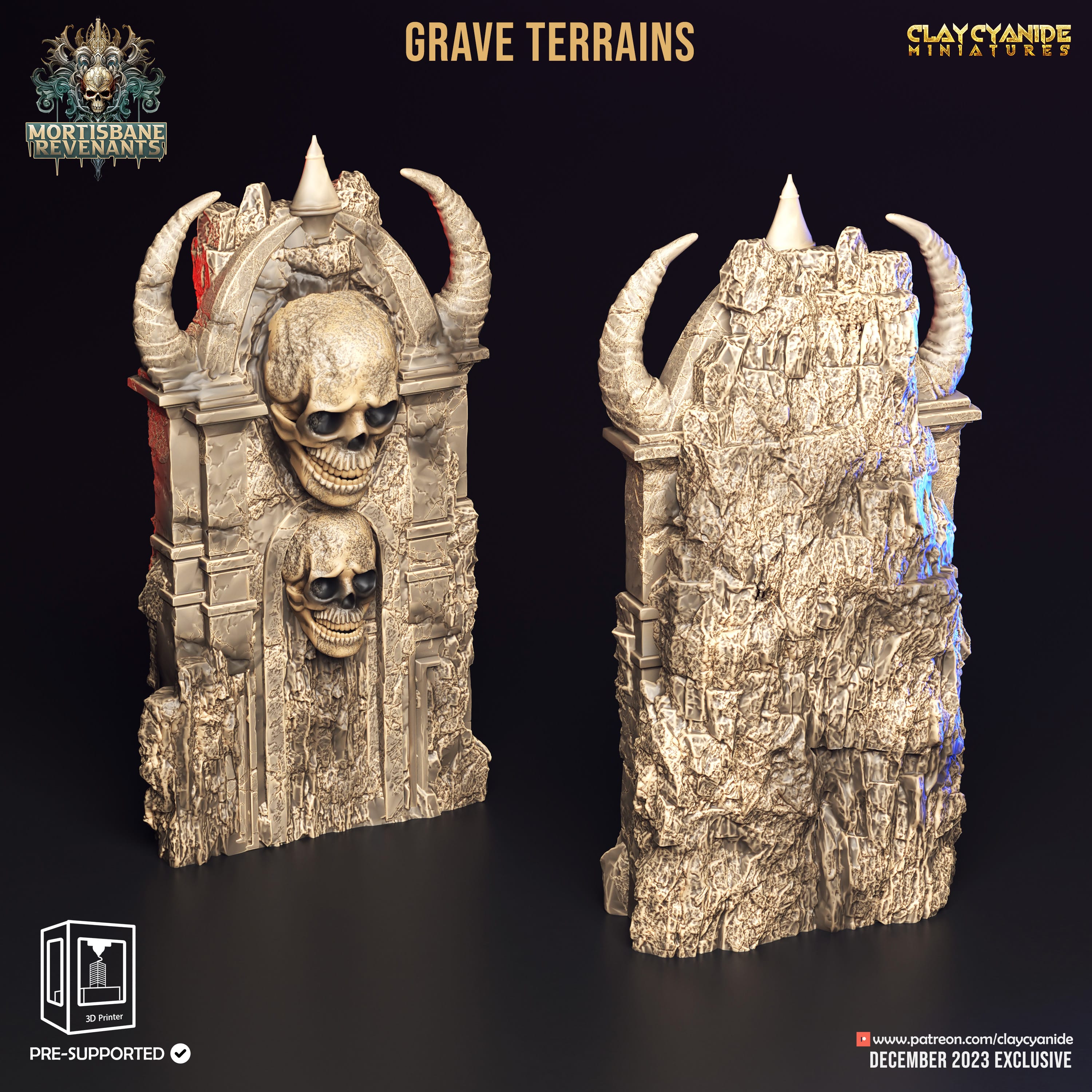 3D Printed Clay Cyanide Mortisbane Revenants - Grave Terrains 28mm 32 mm D&D