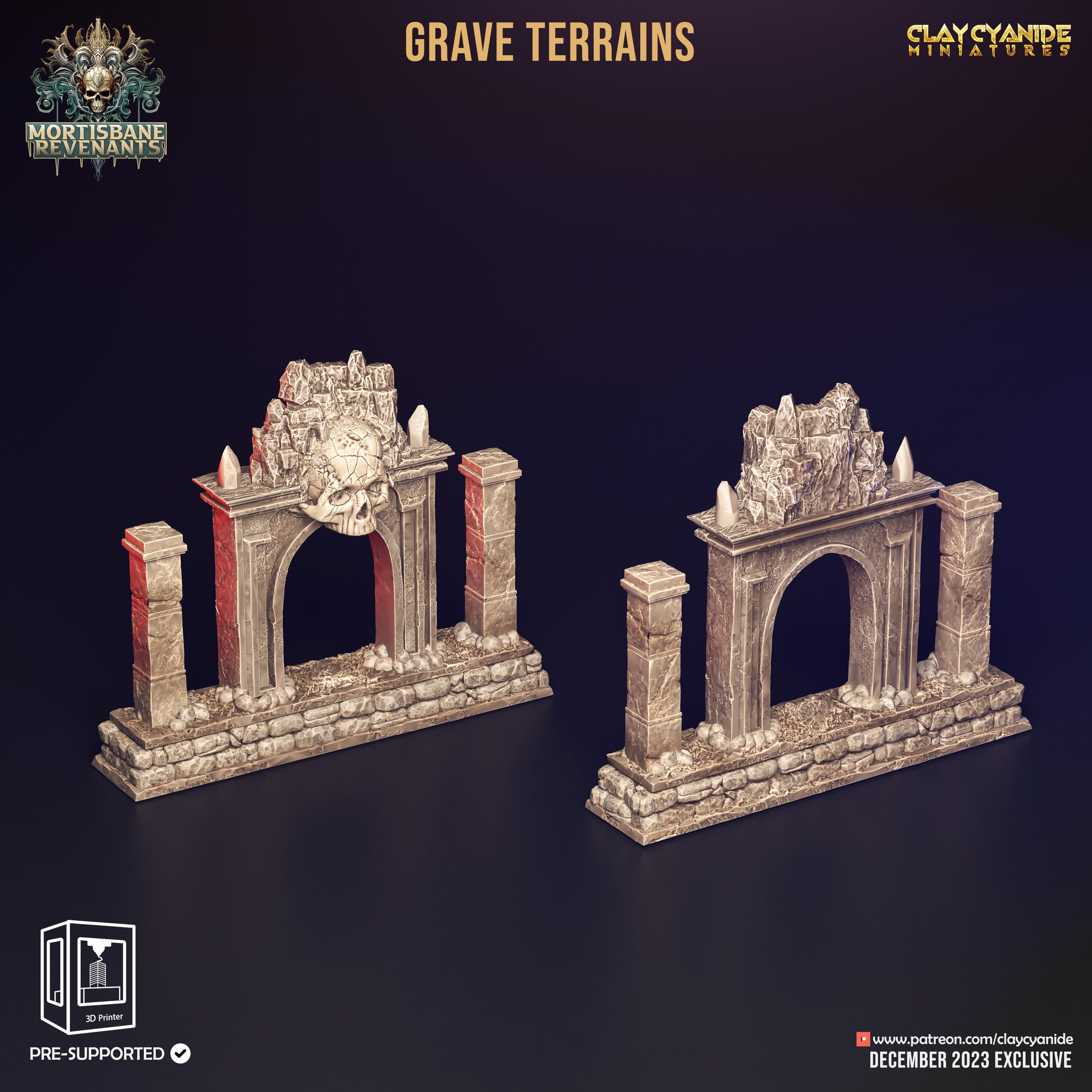 3D Printed Clay Cyanide Mortisbane Revenants - Grave Terrains 28mm 32 mm D&D